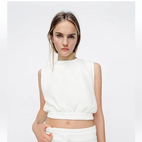Zara Cropped White Sweatshirt Top - Picture 1 of 4